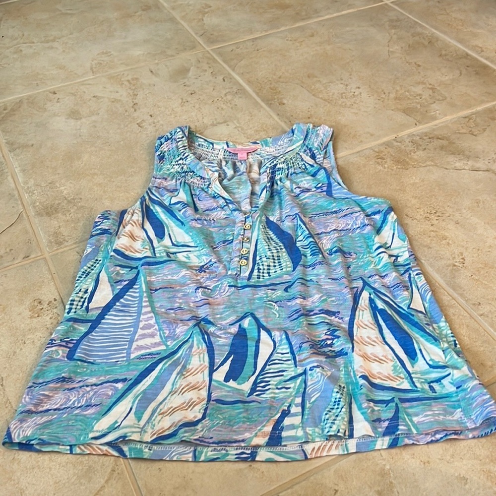 Lilly Pulitzer Blue and Purple Sailboat Print Top